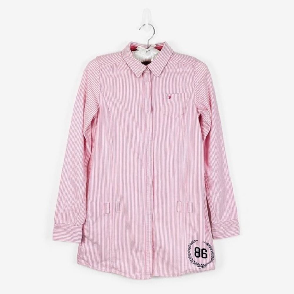 PINK Victoria's Secret Longline Shirt Size M Pink Stripe Cotton Sleep Lounge Y2K